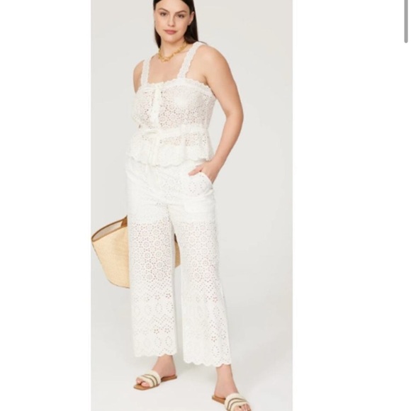 Veronica Beard Riggs Pants White Broderie Anglaise Cotton Scallop Hem - Picture 1 of 4